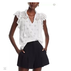 AQUA Cotton Eyelet Flutter Sleeve Top – NWT – White